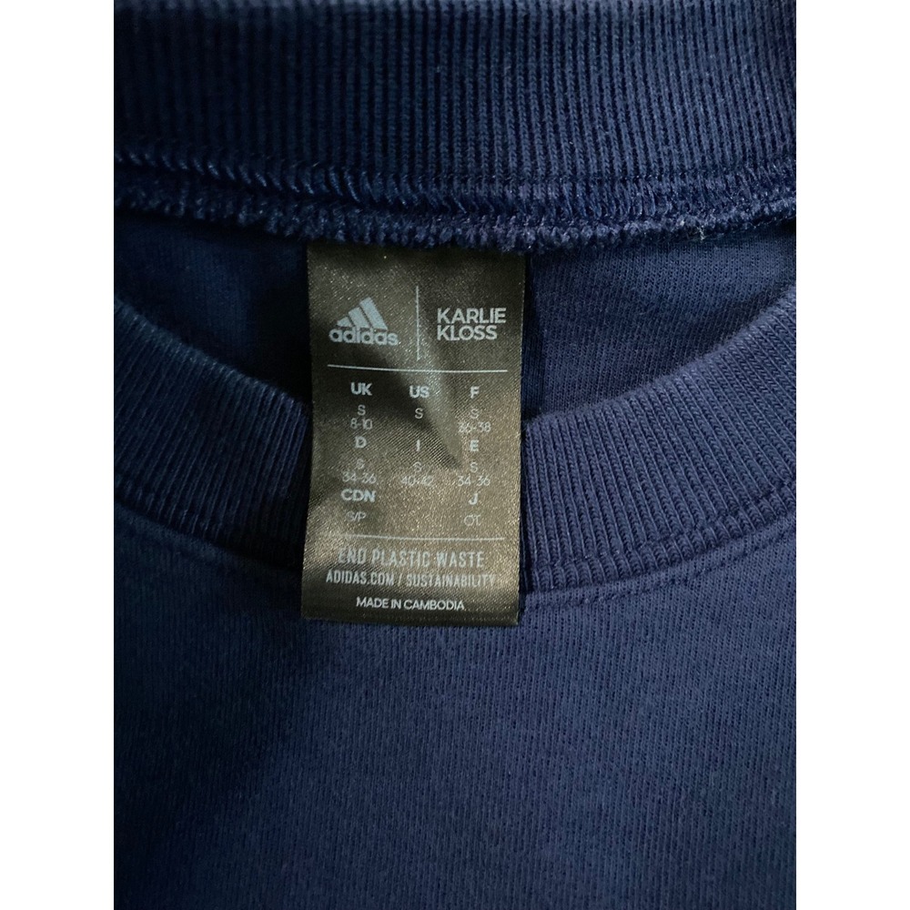 Adidas Karlie Kloss Navy Blue Cropped Sweatshirt Wide Ribbed Hem S - Picture 5 of 11